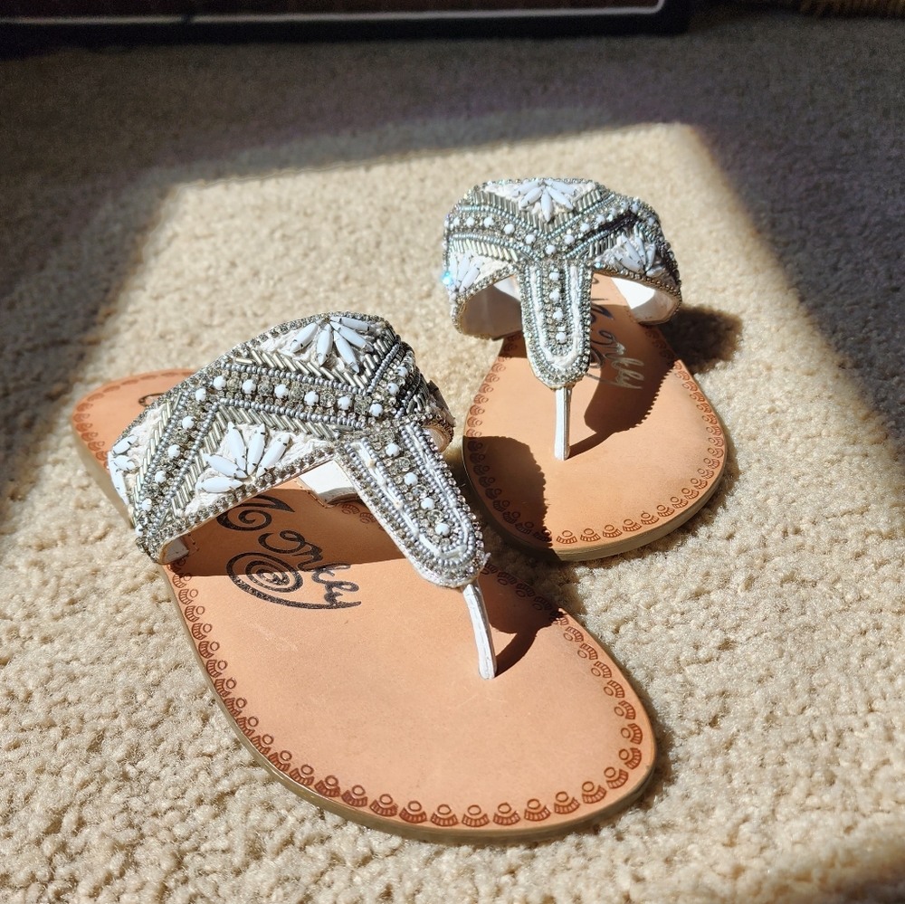Beautiful beaded t strap sandals